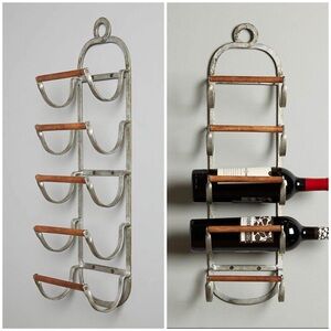 NEW Anthropologie Hanging Wall Tack Storage Wine Rack Rustic 5 Bottle Holder